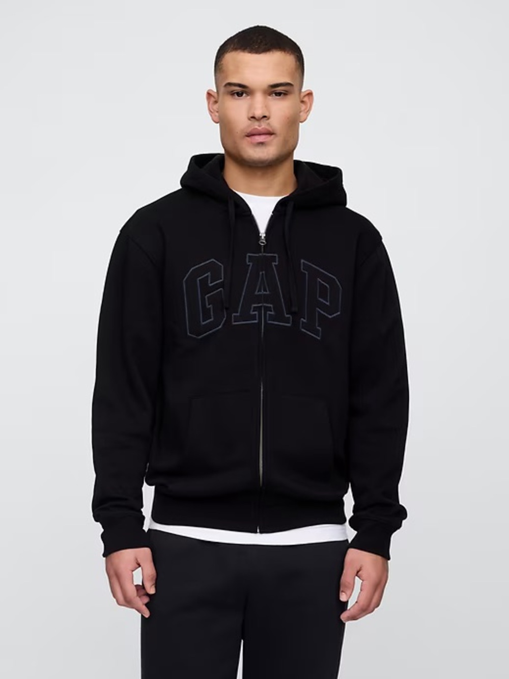 GAP Black Full-Zip Hoodie with Tonal Logo